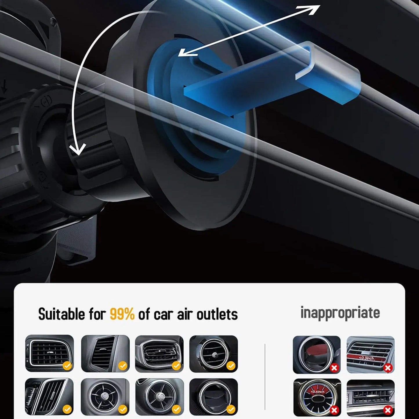 Wireless Phone Charger for Car 15W Fast Charging Air Vent Phone Holders