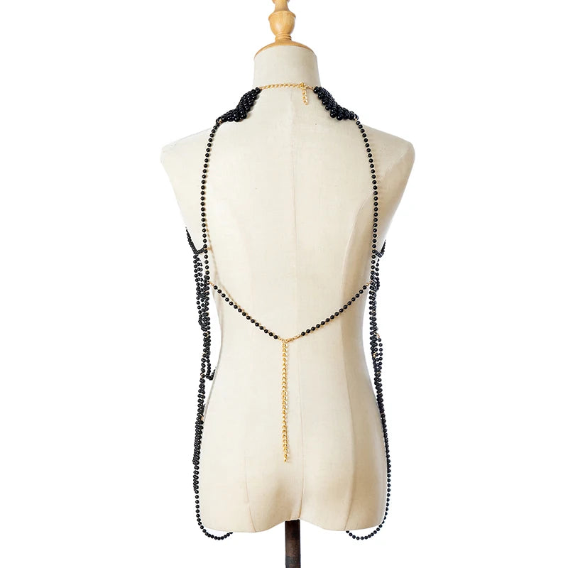 Luxury Pearl shoulder chain Sexy Body Chain Multi-layer necklace Vintage Pearl Chest Chain Necklace jewelry