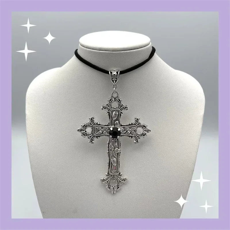 Limited Black Velvet Cross Bead Necklace for Women, Gothic Choker, Grunge, Gorgeous Jewelry, Punk Gift, Statement Goth, New