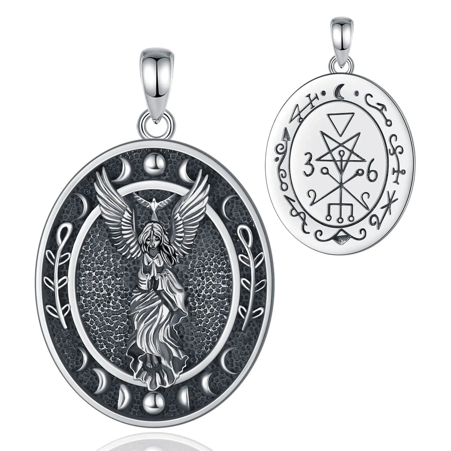 Eudora 925 Sterling Silver Lilith Goddess Sigil Necklace for Women Man Vintage Moon Phase Amulet Pendant Personality Jewelry Gif