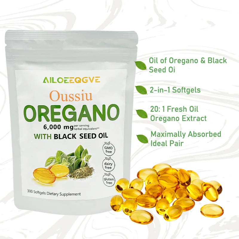 Oussiu Oil of Oregano Softgels 6000mg + Black Seed Oil | 300 Count | Origin Zero