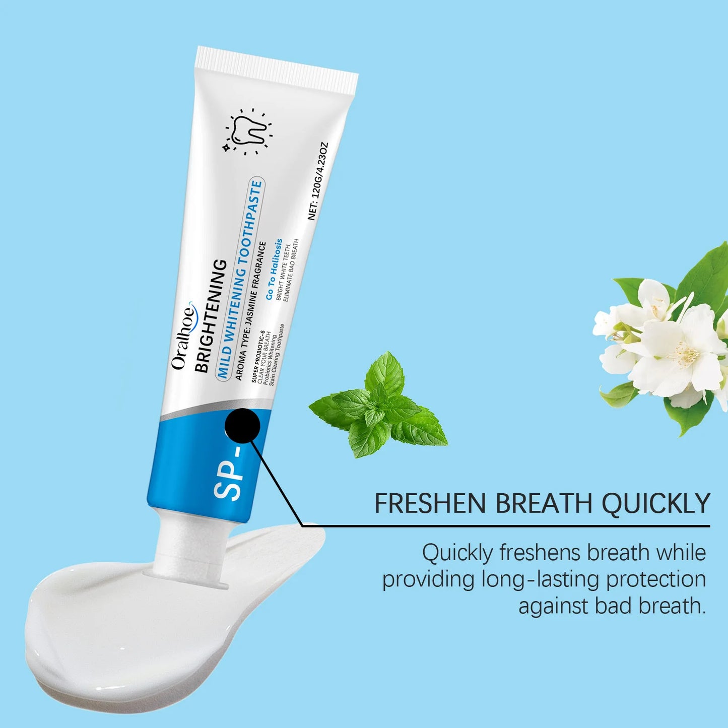 Oralhoe 120g Probiotic Toothpaste Sp6 Whitening Tooth Yellow Stain Removal Oral Hygiene Fresh Breath Repair Gum Teeth Whitener