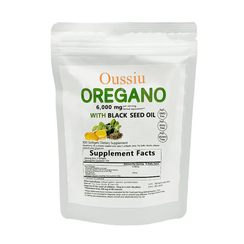 Oussiu Oil of Oregano Softgels 6000mg + Black Seed Oil | 300 Count | Origin Zero