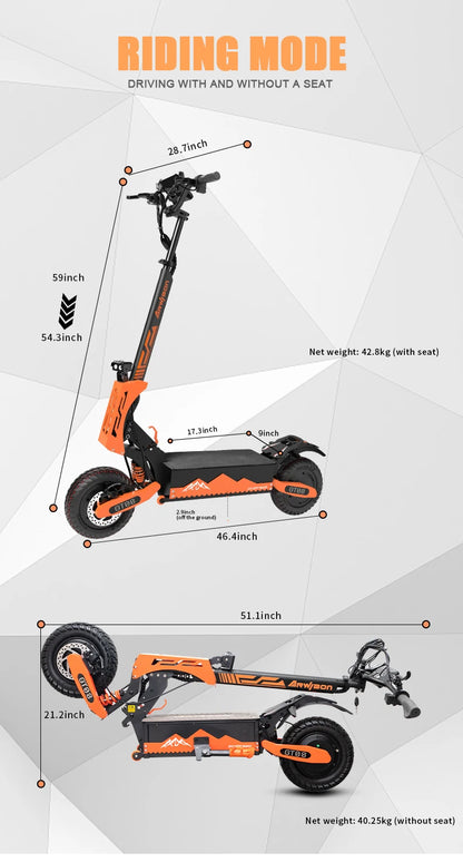 E-scooter with measurements and riding mode information on a white background | Origin Zero