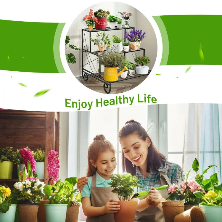 3-Tier Metal Garden Plant Stand | Outdoor Planter Holder Shelf