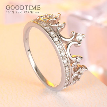 Trendy Women Ring 925 Sterling Silver Ring Luxury Rhinestone Crown For Wedding Party Silver Jewelry Accessories Fashion Ring