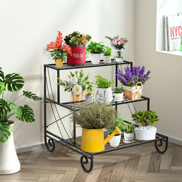 3-Tier Metal Garden Plant Stand | Outdoor Planter Holder Shelf