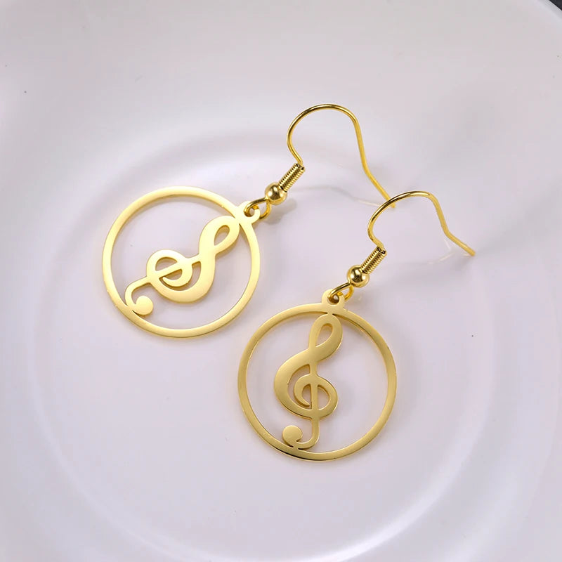 Sipuris Music Notes Dangle Earrings Stainless Steel Round Earring for Women Fashion Music Note Jewelry