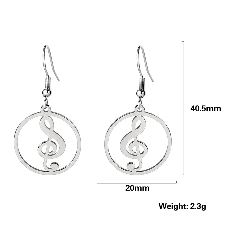 Sipuris Music Notes Dangle Earrings Stainless Steel Round Earring for Women Fashion Music Note Jewelry