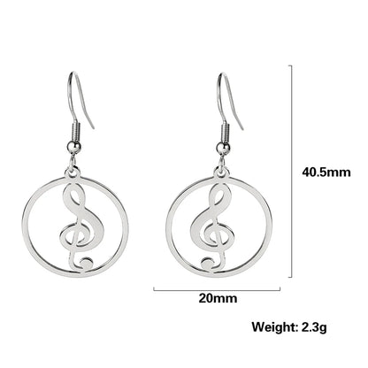 Sipuris Music Notes Dangle Earrings Stainless Steel Round Earring for Women Fashion Music Note Jewelry