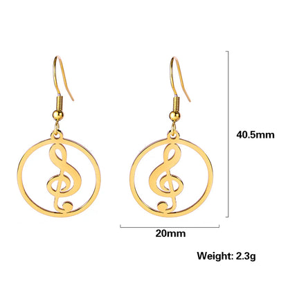 Sipuris Music Notes Dangle Earrings Stainless Steel Round Earring for Women Fashion Music Note Jewelry