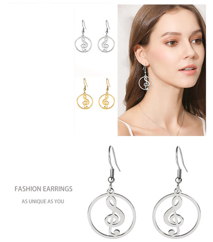 Sipuris Music Notes Dangle Earrings Stainless Steel Round Earring for Women Fashion Music Note Jewelry