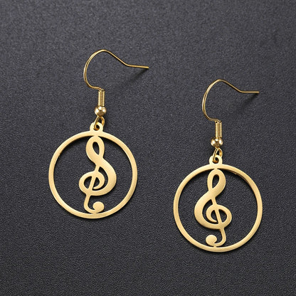 Sipuris Music Notes Dangle Earrings Stainless Steel Round Earring for Women Fashion Music Note Jewelry