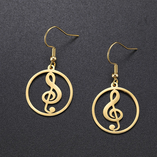 Sipuris Music Notes Dangle Earrings Stainless Steel Round Earring for Women Fashion Music Note Jewelry