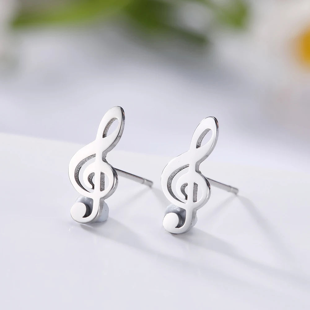 Sipuris Music Notes Dangle Earrings Stainless Steel Round Earring for Women Fashion Music Note Jewelry