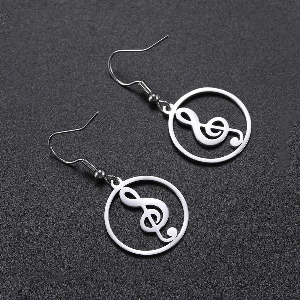 Sipuris Music Notes Dangle Earrings Stainless Steel Round Earring for Women Fashion Music Note Jewelry