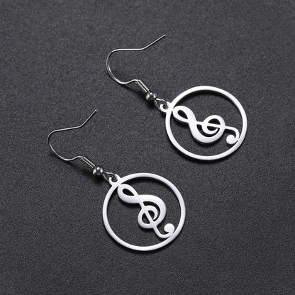 Sipuris Music Notes Dangle Earrings Stainless Steel Round Earring for Women Fashion Music Note Jewelry