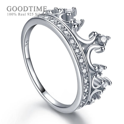 Trendy Women Ring 925 Sterling Silver Ring Luxury Rhinestone Crown For Wedding Party Silver Jewelry Accessories Fashion Ring