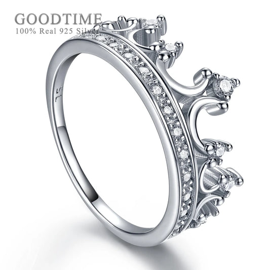 Trendy Women Ring 925 Sterling Silver Ring Luxury Rhinestone Crown For Wedding Party Silver Jewelry Accessories Fashion Ring