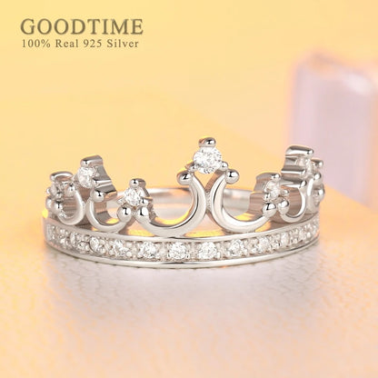 Trendy Women Ring 925 Sterling Silver Ring Luxury Rhinestone Crown For Wedding Party Silver Jewelry Accessories Fashion Ring