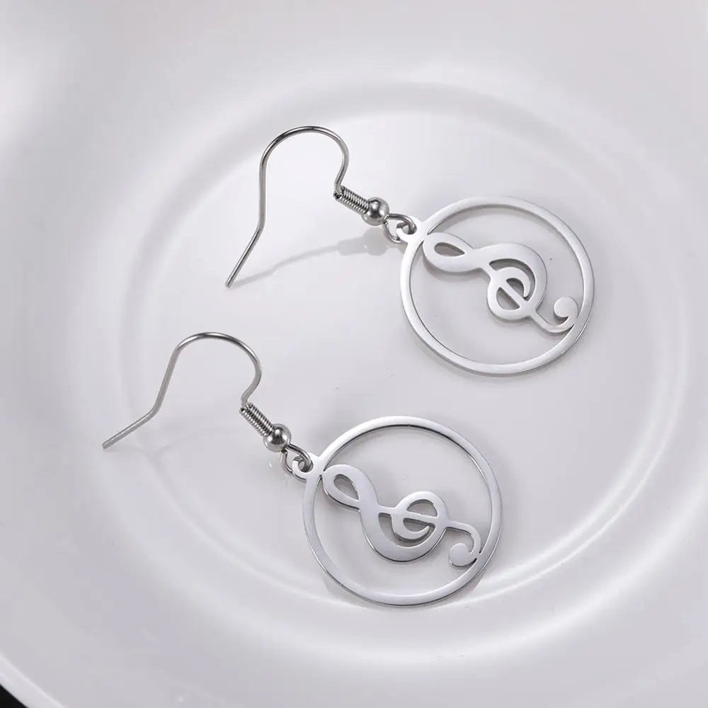 Sipuris Music Notes Dangle Earrings Stainless Steel Round Earring for Women Fashion Music Note Jewelry