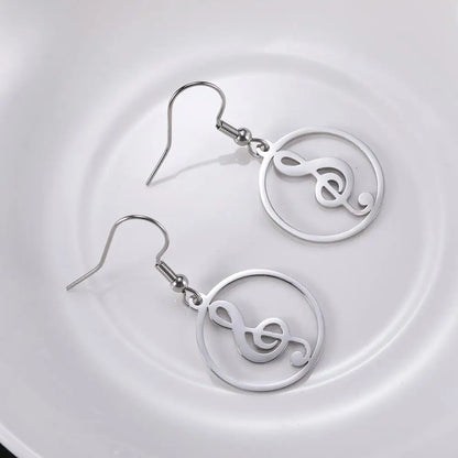 Sipuris Music Notes Dangle Earrings Stainless Steel Round Earring for Women Fashion Music Note Jewelry