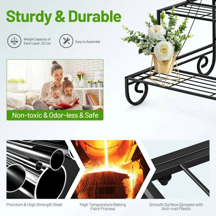 3-Tier Metal Garden Plant Stand | Outdoor Planter Holder Shelf