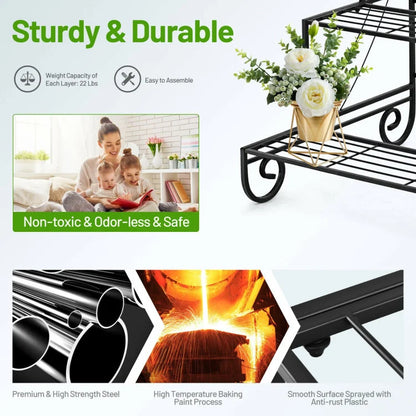 3-Tier Metal Garden Plant Stand | Outdoor Planter Holder Shelf