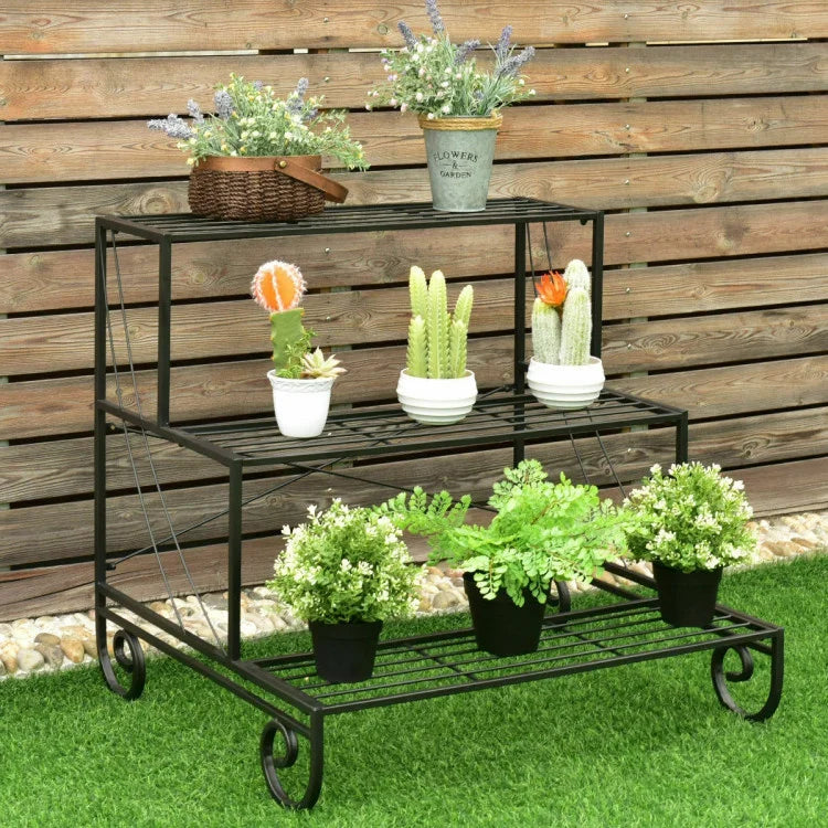 3-Tier Metal Garden Plant Stand | Outdoor Planter Holder Shelf