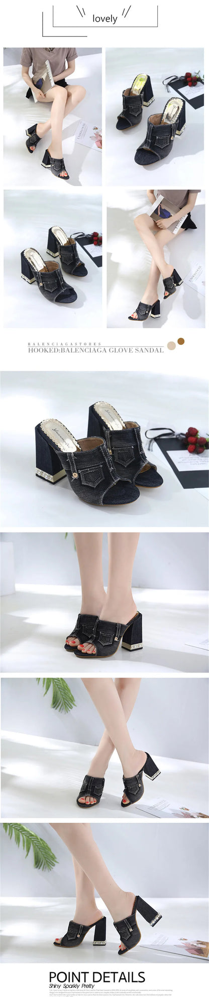 Pearl Thick Heel Women's Denim Sandals | Open Toe High Heels, Sizes 4.5-10 | Origin Zero