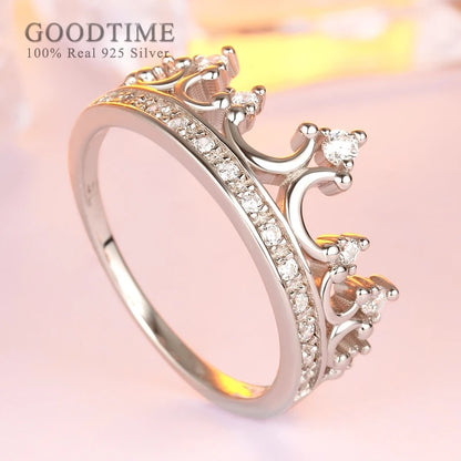 Trendy Women Ring 925 Sterling Silver Ring Luxury Rhinestone Crown For Wedding Party Silver Jewelry Accessories Fashion Ring