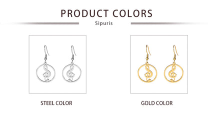 Sipuris Music Notes Dangle Earrings Stainless Steel Round Earring for Women Fashion Music Note Jewelry