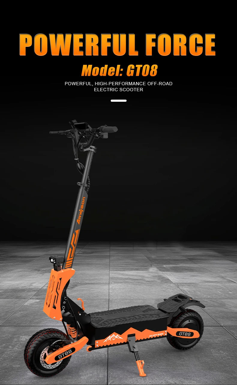 Orange and black electric scooter with 'Powerful Force' branding on a dark background | Origin Zero