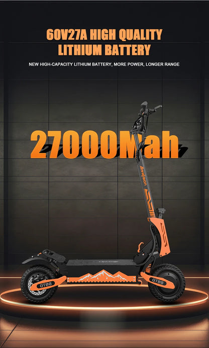 Orange electric scooter with 60V27A high-quality lithium battery on a dark background | Origin Zero