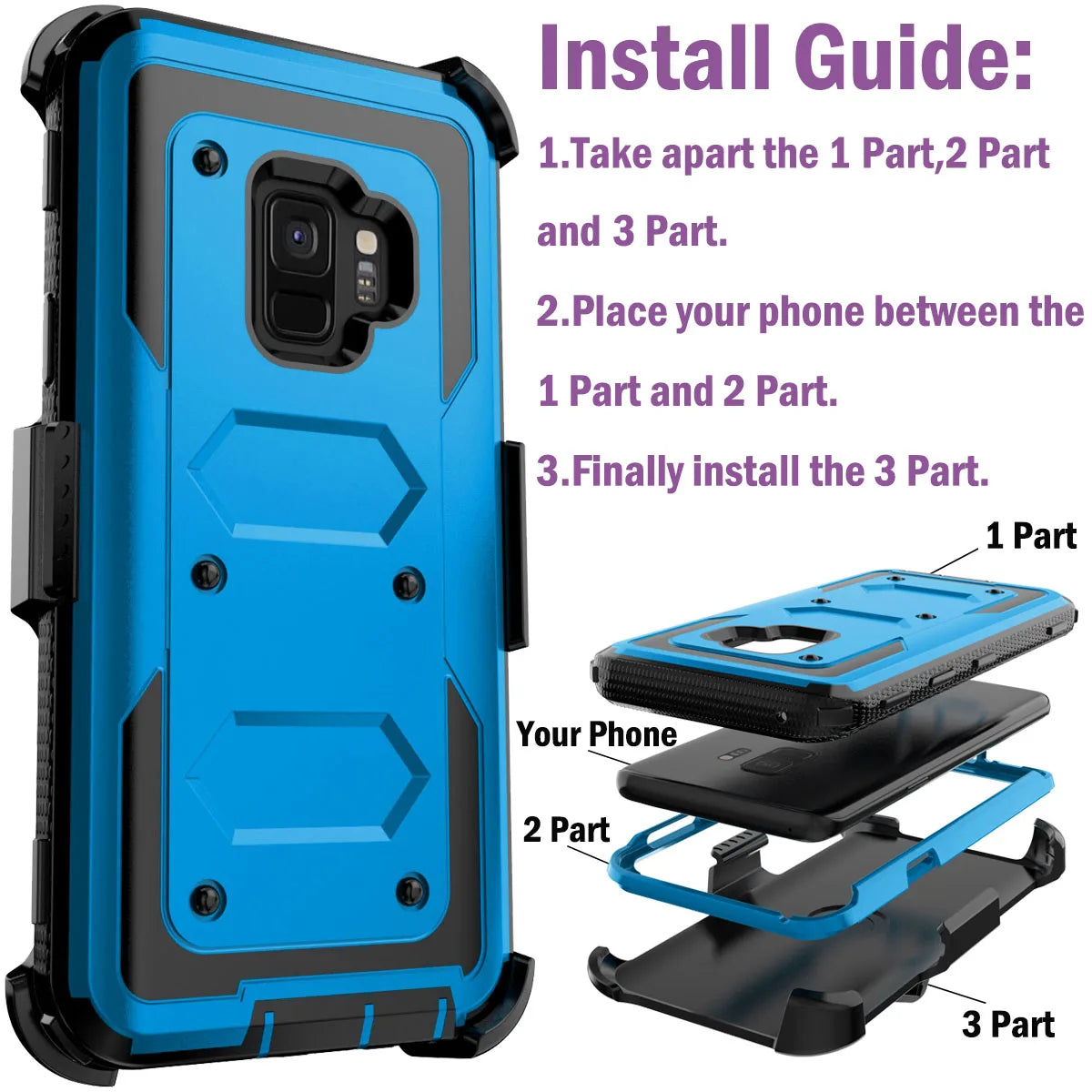 Samsung Galaxy S9 / S9+ Rugged Heavy-Duty Phone Case with Belt Clip Holster – 7 Colors