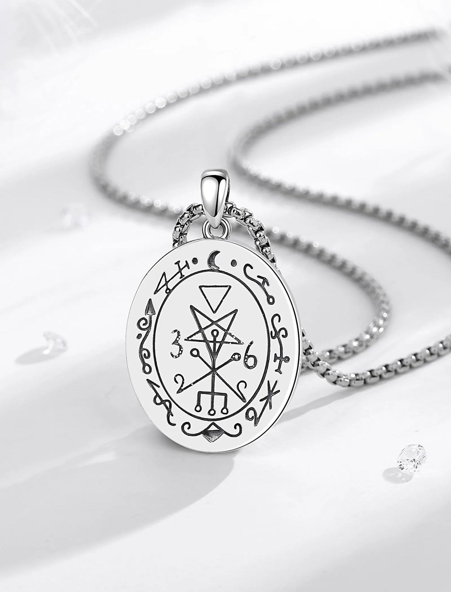 Eudora 925 Sterling Silver Lilith Goddess Sigil Necklace for Women Man Vintage Moon Phase Amulet Pendant Personality Jewelry Gif