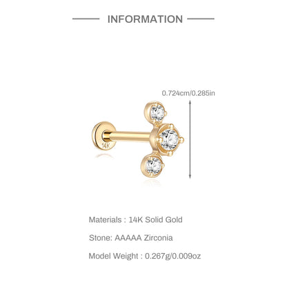 Aide Plata 100% Real 14K Solid Gold 5/6.5/8mm Length Stud Earring Simple Design Piercing Ear Bone Ear Studs DIY Vintage Jewelry