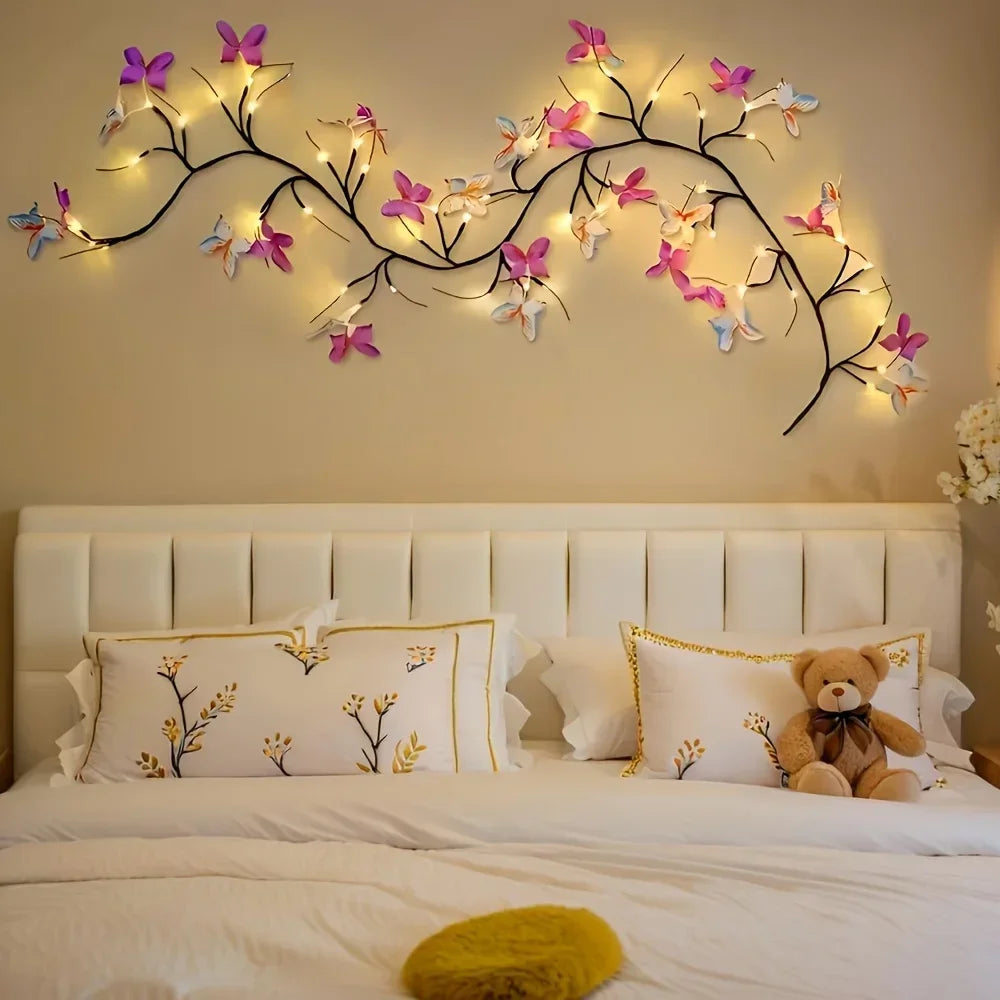 LED Willow Vine And Butterfly Fairy Lights, 8 Modes, Powered by USB for Bedroom Decoration, Mother'S Day, Valentine'S Gifts
