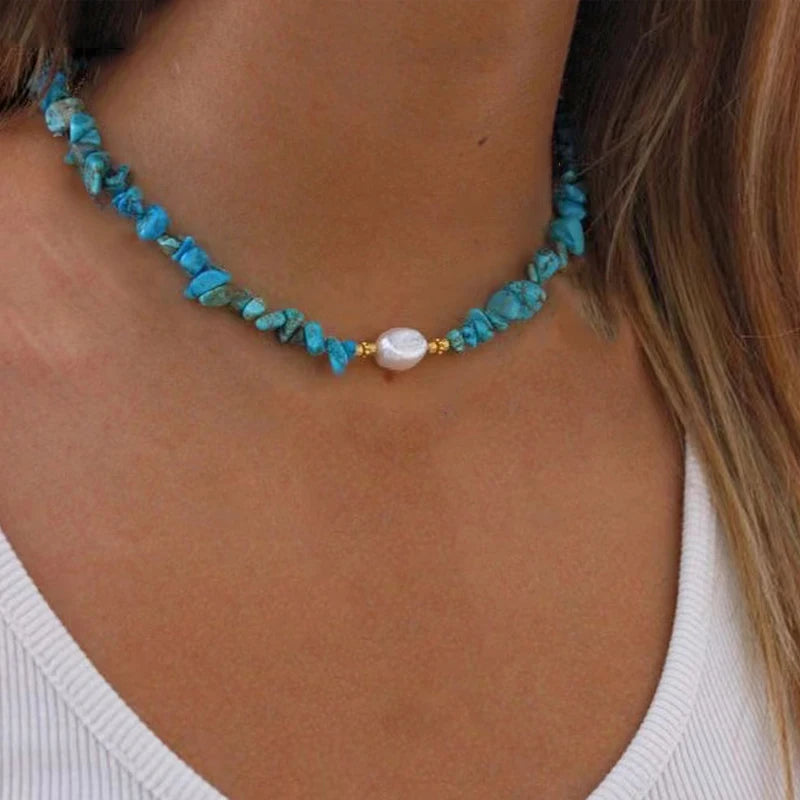 Bohemian Fashion Colorful Natural Stone Beaded Collar New Water Drop Pendant Jewelry Mother's Day Gift