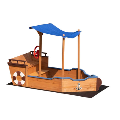 Outsunny Pirate Ship Sandbox | Wooden Outdoor Toy for Kids Ages 3-8