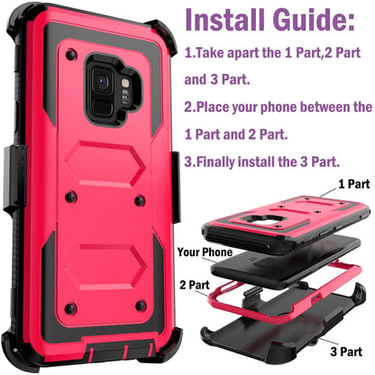 Samsung Galaxy S9 / S9+ Rugged Heavy-Duty Phone Case with Belt Clip Holster – 7 Colors