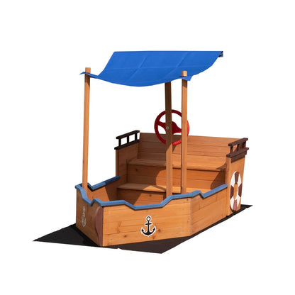 Outsunny Pirate Ship Sandbox | Wooden Outdoor Toy for Kids Ages 3-8