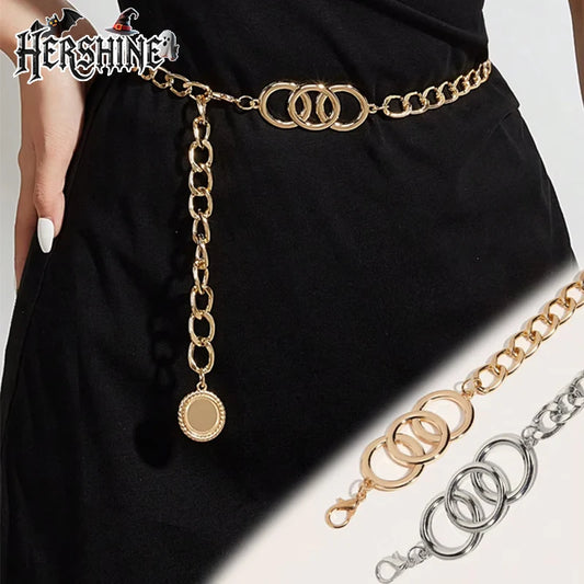 Hershine 1-Piece Women's Fashionable Hollow-Out Circle Waist Chain, Elegant and Sexy Accessory for Party Dresses, Spring, Summer