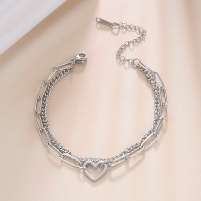 Skyrim Heart Charm Bracelet Women Stainless Steel Double Layer Paperclip Chain Bracelets Jewelry Valentine's Day Gift for Lover