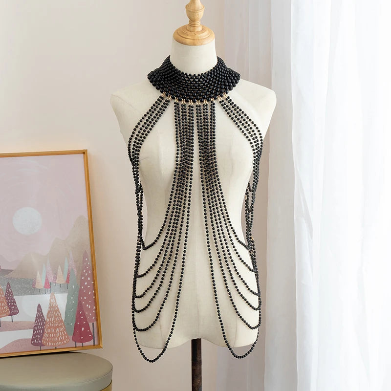 Luxury Pearl shoulder chain Sexy Body Chain Multi-layer necklace Vintage Pearl Chest Chain Necklace jewelry