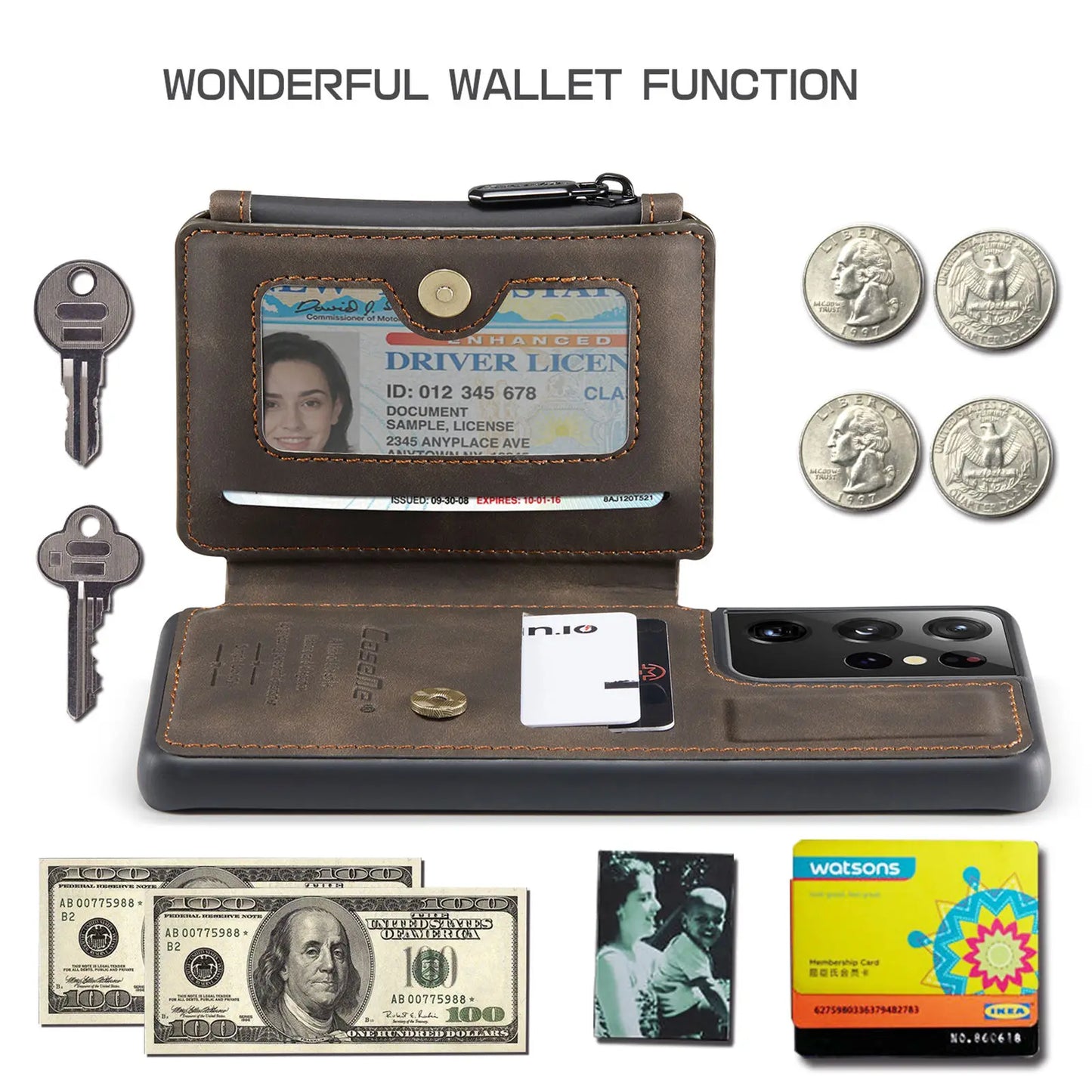 Samsung Galaxy S21 / S21+ / S21 Ultra Leather Wallet Case – Card Slots, Zipper Pocket & Kickstand