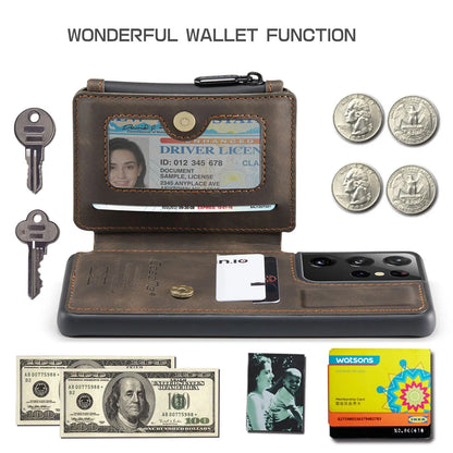 Samsung Galaxy S21 / S21+ / S21 Ultra Leather Wallet Case – Card Slots, Zipper Pocket & Kickstand