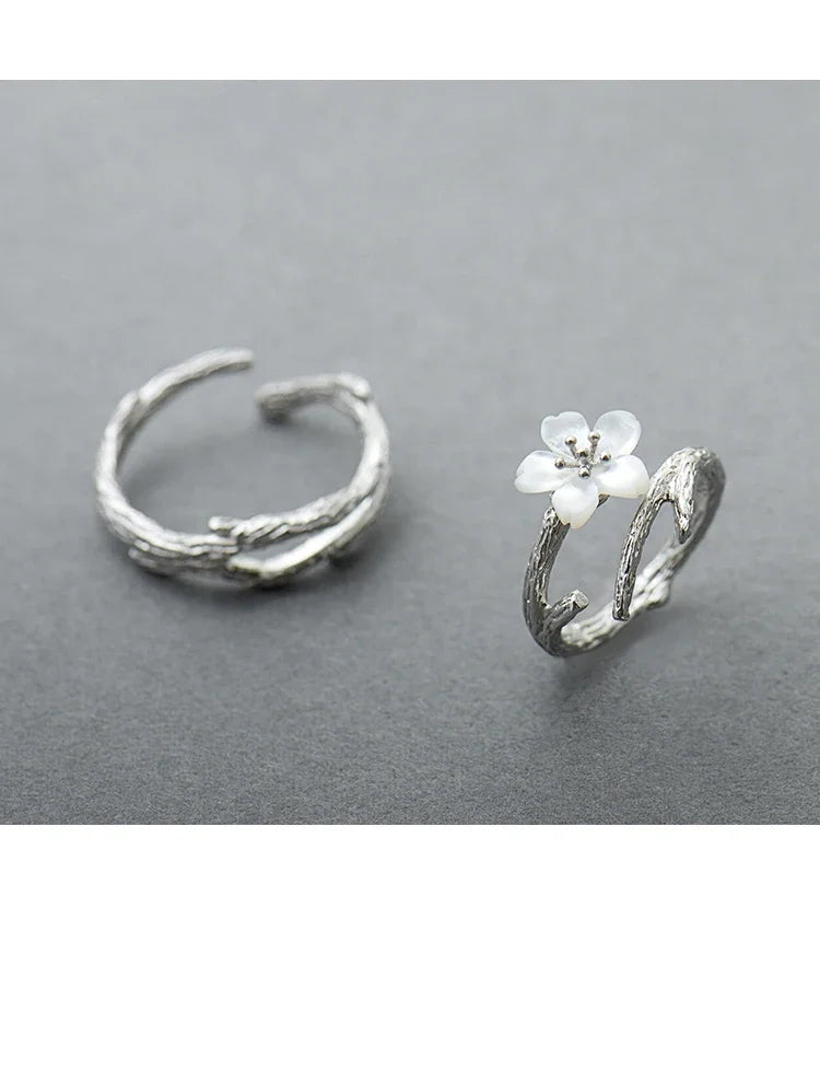 Thaya White Cherry Blossom Silver Rings s925 Silver Natural Pearl Shell Flower Rings for Women Elegant Ladies Jewelry For Couple