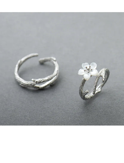 Thaya White Cherry Blossom Silver Rings s925 Silver Natural Pearl Shell Flower Rings for Women Elegant Ladies Jewelry For Couple