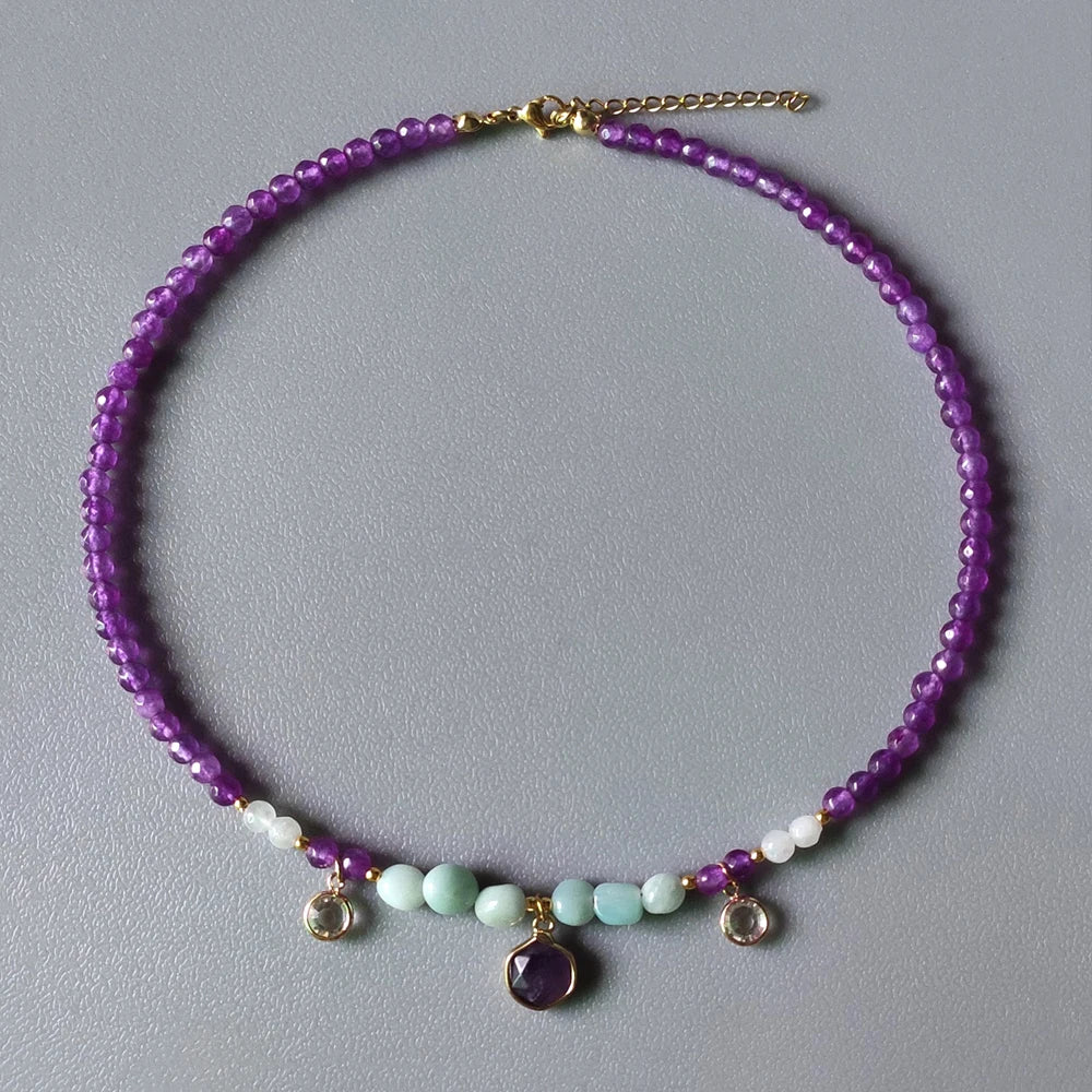Bohemian Fashion Colorful Natural Stone Beaded Collar New Water Drop Pendant Jewelry Mother's Day Gift